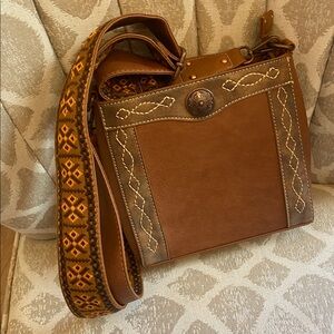 Nocona Ivy Brown Leather Crossbody Bag with Leather Strap